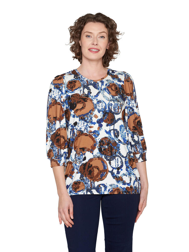 Bluse 3/4 ærmet Blå/brun Mix Brandtex